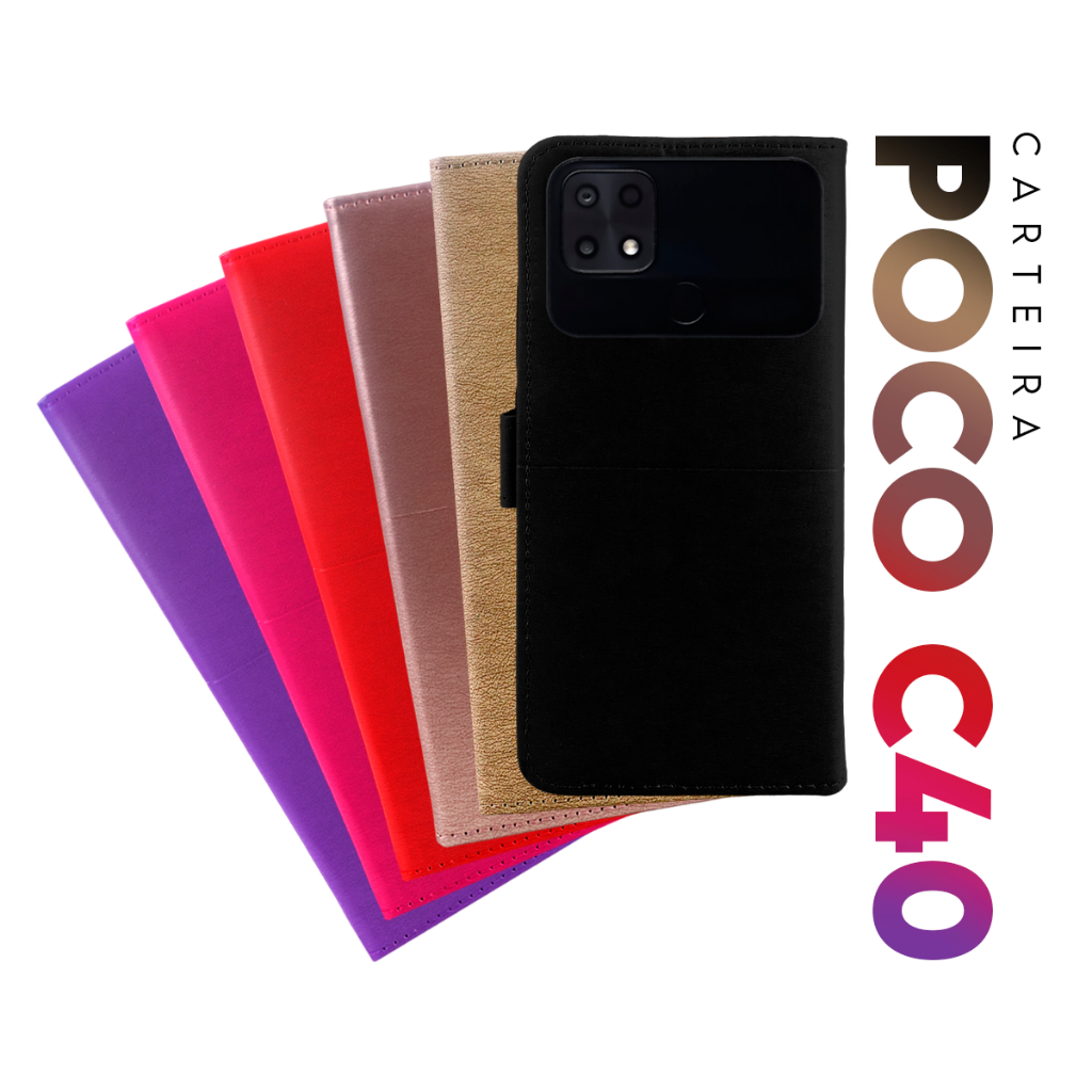 Capa Case Capinha Carteira Flip Cover Couro Sintético PRETA Para Xiaomi Poco C40 - Redmi 10c tela 6.71 Cell in Power25