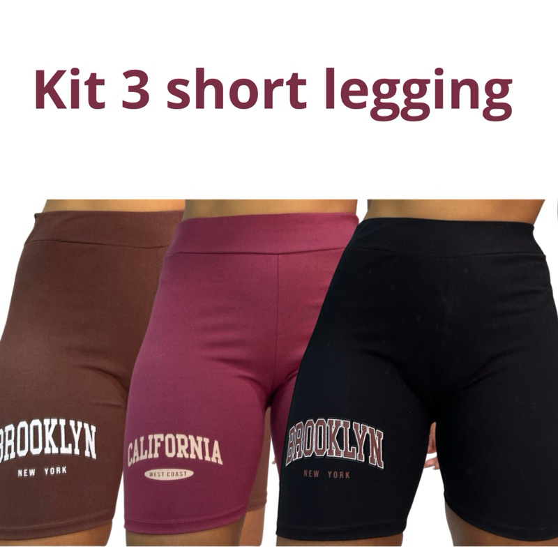 kit 3 short Legging Bermuda legging feminina gringa short academia short Crossfit short preto