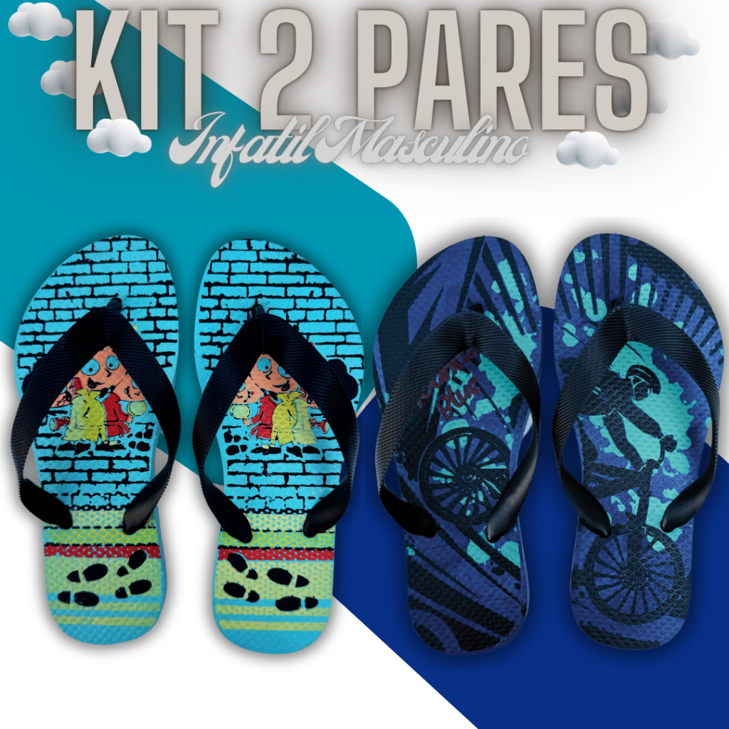 Kit 2 Pares Chinelo Sandália Infantil Masculino Confortavel Macio Estampa Promoção Menino Criança