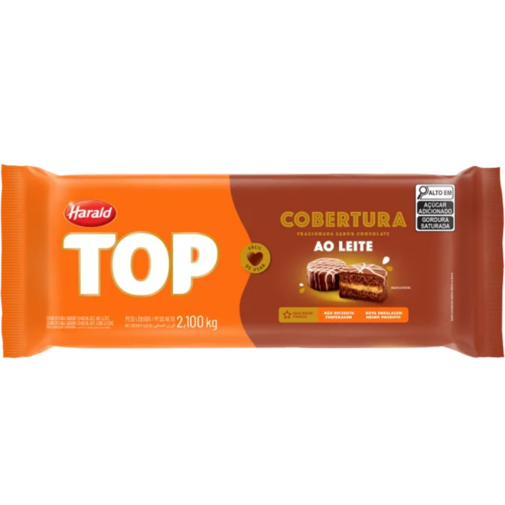 Cobertura TOP Fracionada Chocolate Ao Leite em Barra 2,100kg Harald em Oferta na Shopee