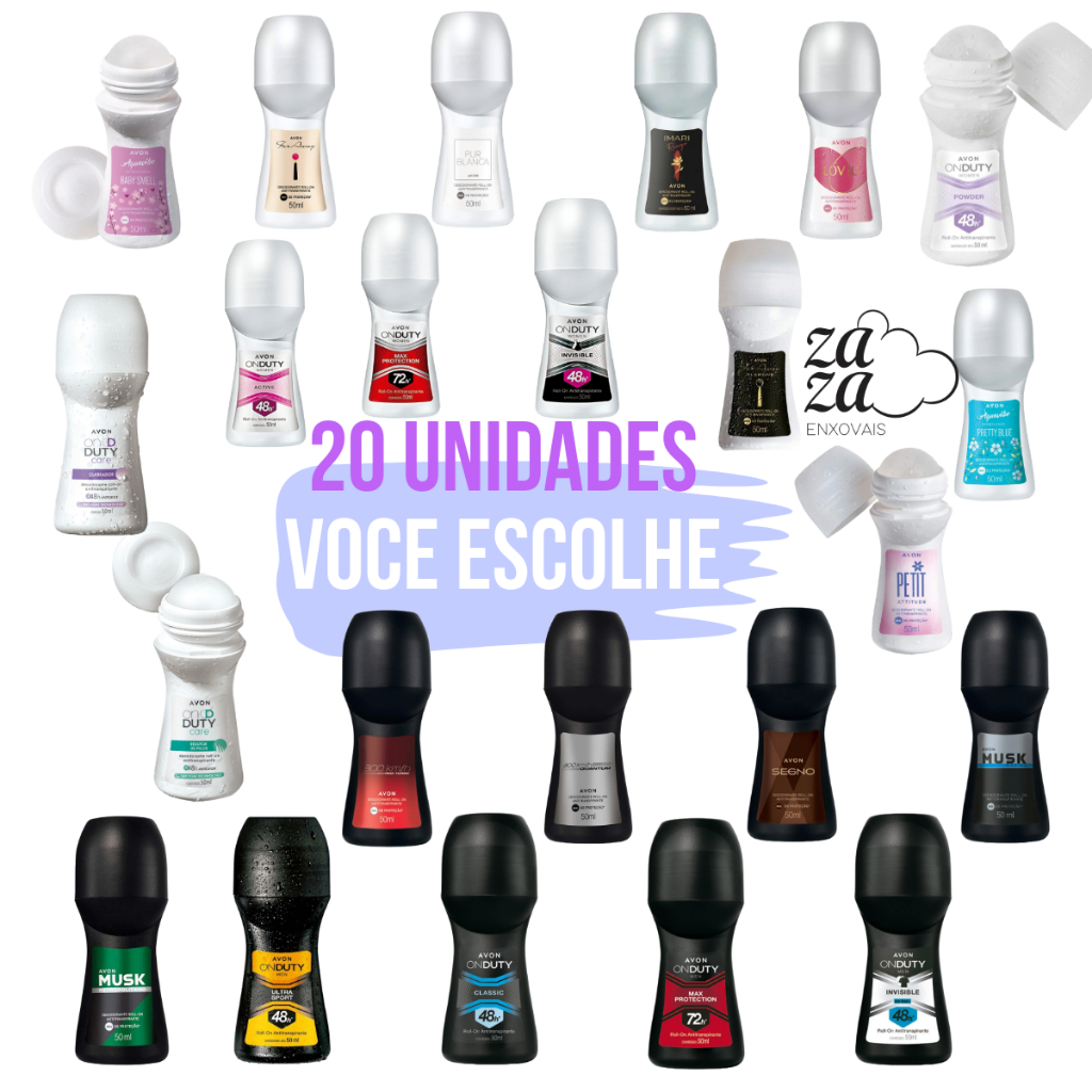 Kit com 20 Desodorante Avon Roll on Rollon Avon Feminino ou Masculino 50ml Atacado