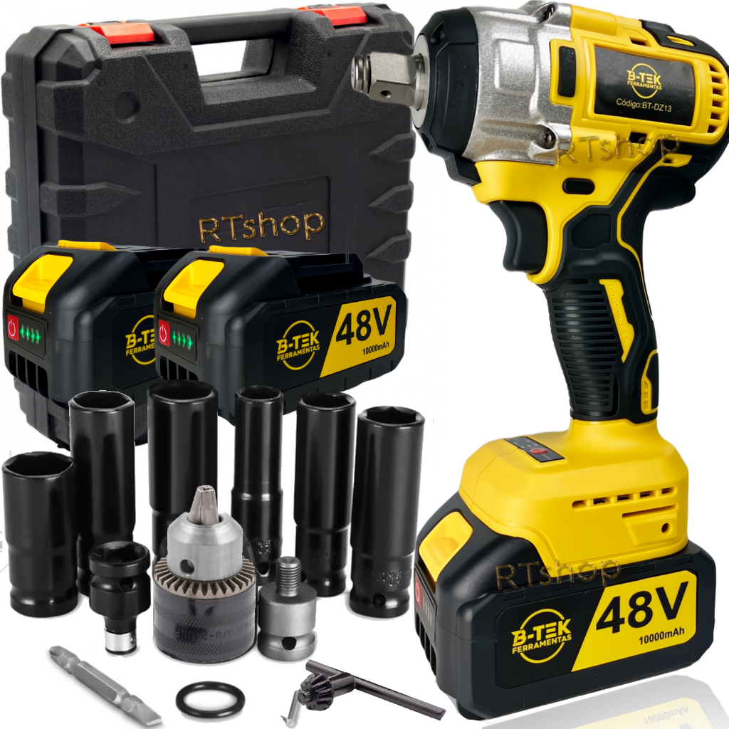 Chave de Impacto Parafusadeira 48V Profissional 2 Baterias de Litio recarregável Portátil Bivolt