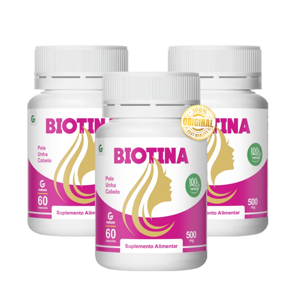 Kit com 3x Biotina Crescimento Saúde - 500mg Genature em Oferta na Shopee