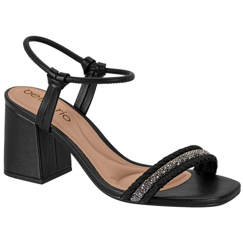 Sandália Beira Rio Salto Quadrado Grosso Tira Fina com Strass 8436.227 Lançamento