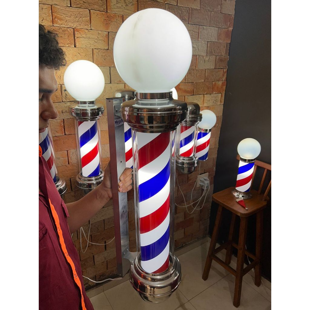 Barber Pole 90cm Com Globo Poste De Barbeiro Megan