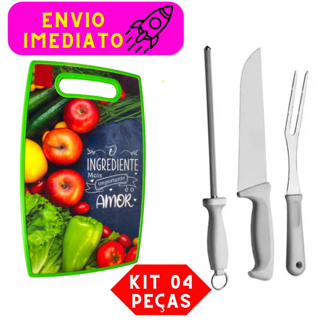 Kit 04 Peças Kit Churrasco 03 Peças e 01 Tabua Kit Perfeito Para Churrasco de Alta Qualidade Prático