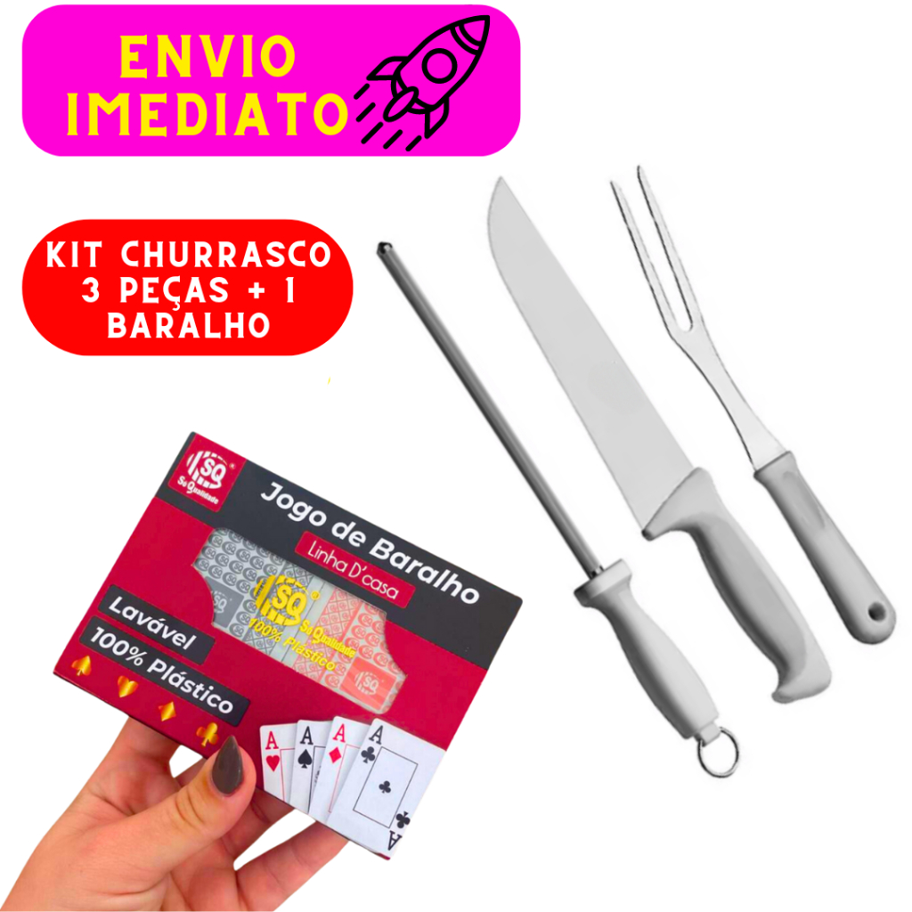 Kit 04 Peças Kit Churrasco 03 Peças e 01 Baralho Kit Perfeito Para Churrasco de Alta Qualidade
