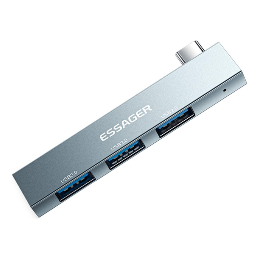 Adaptador Hub Essager 3 Em 1 Entrada Usb C Saida Usb A Cor Prata