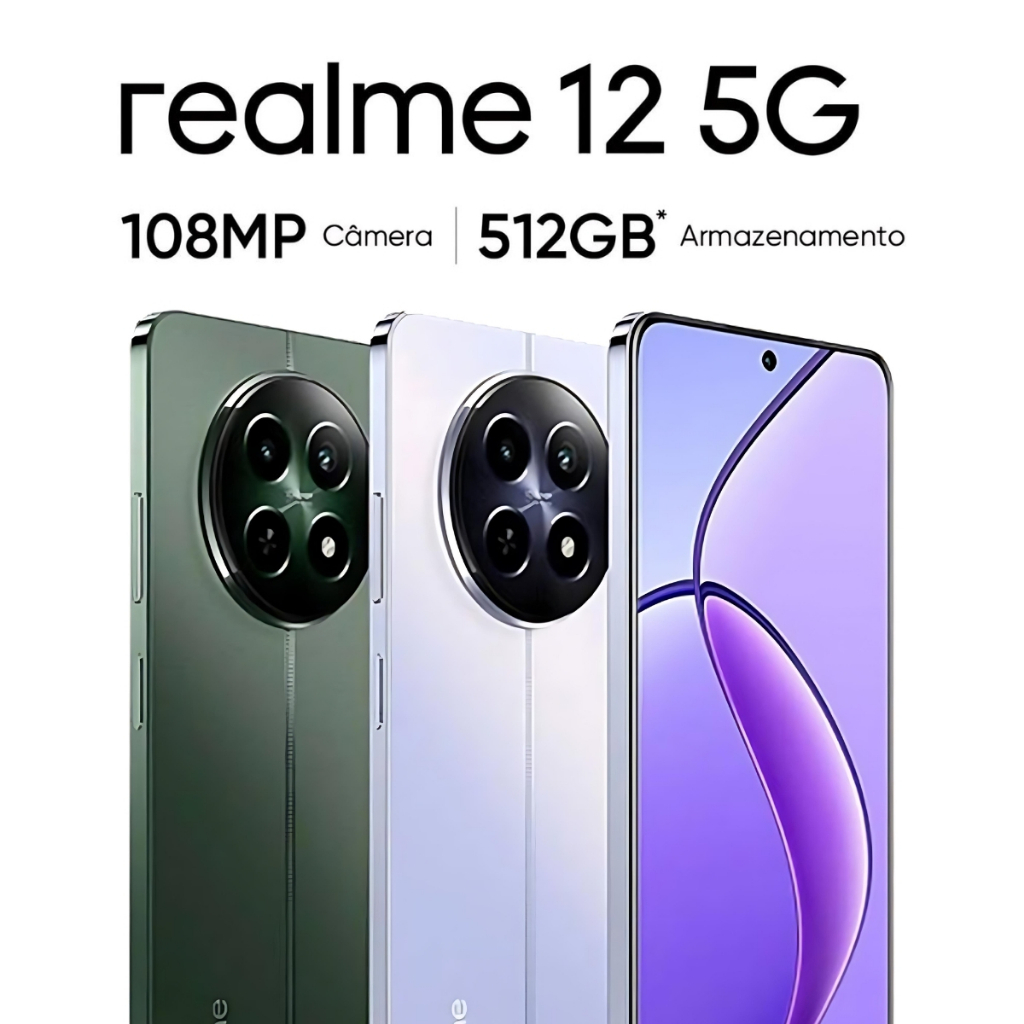 Celular Smartphone 5G Realme 12 512GB ROM 8GB RAM HD IPS 6.7" E Câmera 108MP com NFC