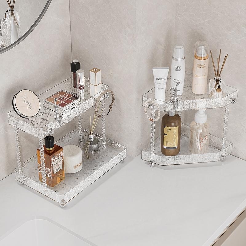 Prateleira Organizador Diamante 2 Andares De Banheiro Mesa Acrílico Porta Maquiagem Beleza Linhas