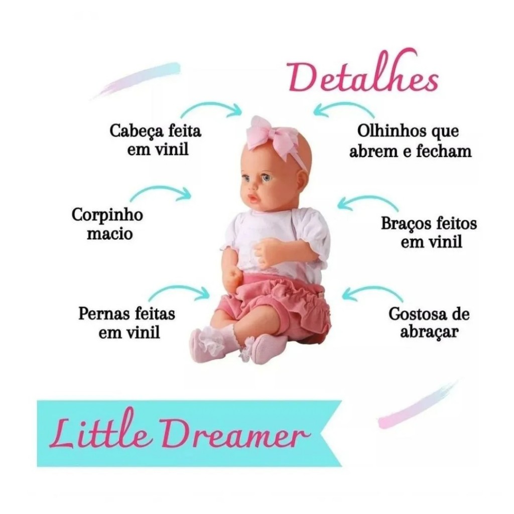 Boneca Little Dreamer Recém Nascido que Abre e Fecha os Olhos Brinquedo - BEE TOYS