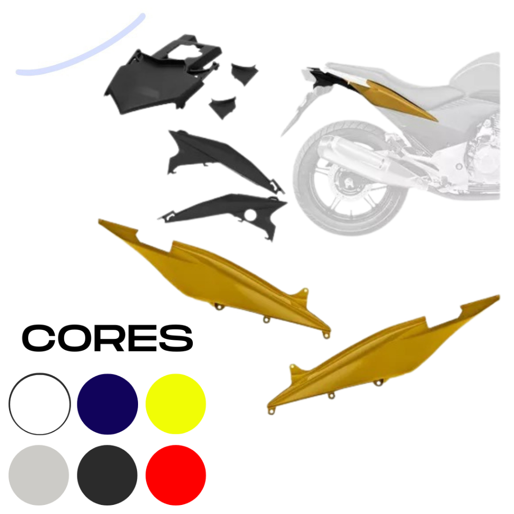 Kit Carenagem Rabetas Completo Honda CB 300 Anos 2009 a 2013 3 Peças Rabeta Lateral e Central Rabeta