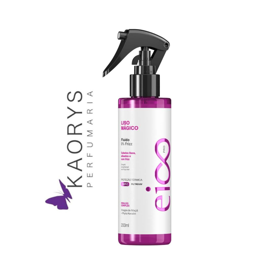 Spray Fluido Revitalizante Leave-In 0% Frizz Liso Mágico Proteção Térmica Filtro UV 200ml Eico Pro
