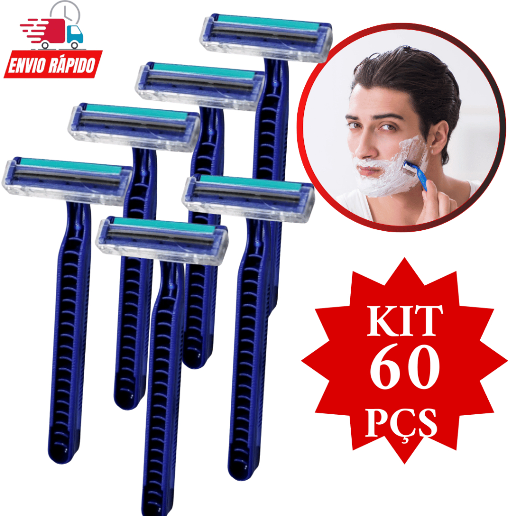 Kit Conjunto para Barbear  60 ou 42  Peças Barbeador Prestobarba descartável Com 2 Lâminas
