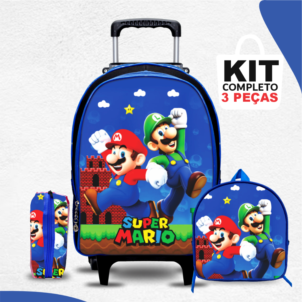 Kit Mochila Escolar Super Mario Infantil - com Lancheira e Estojo - Rodinhas - Menino - Masculina em Oferta na Shopee