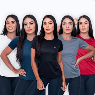Kit 5 Camiseta Feminina Dry Fit Treino Academia Fitness Parvori