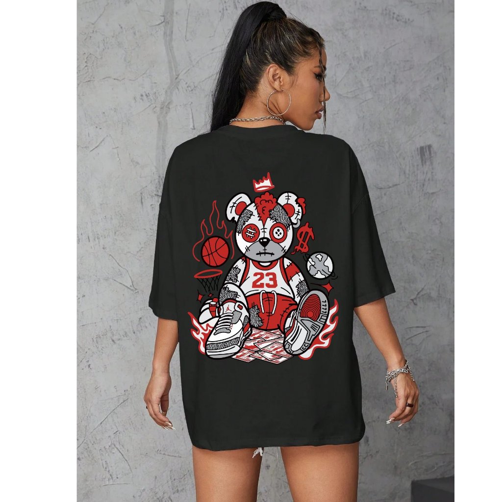 Camiseta Feminina Oversized Blusinha T Shirt Algodão Plus Size Infantil Urso 23 Basquete Streetwear Moda