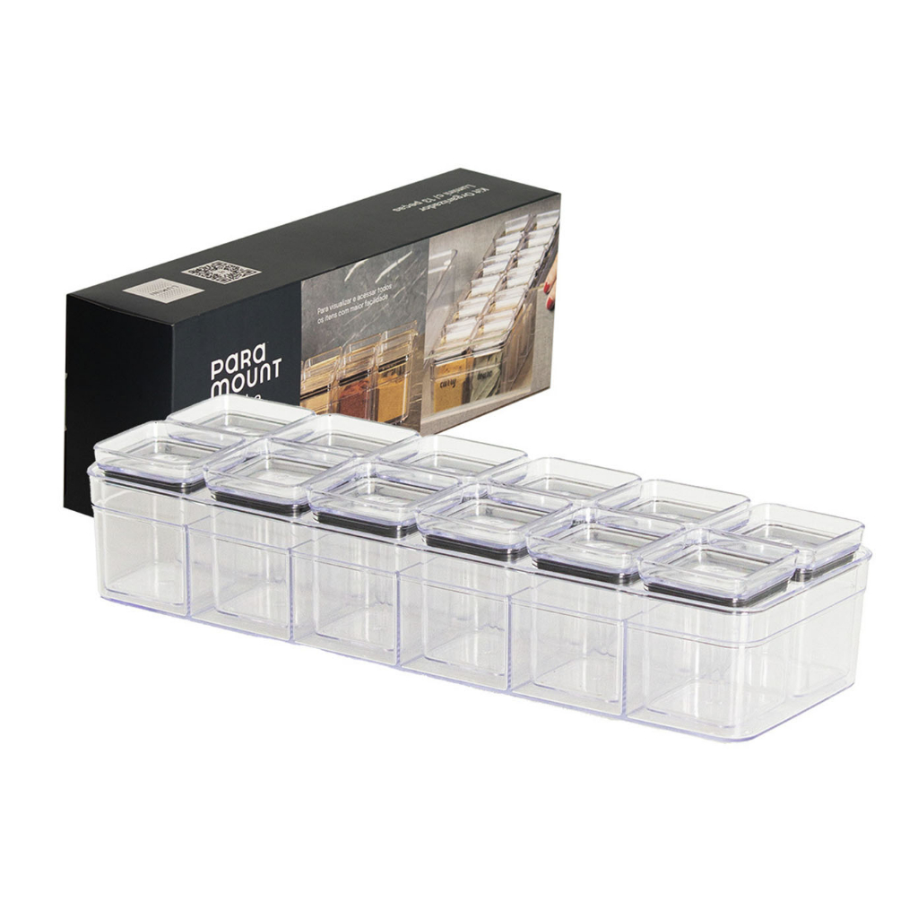 Kit Organizador Com Mini Potes Herméticos Lumini Paramount C/ 13 peças Cozinha/Dispensa