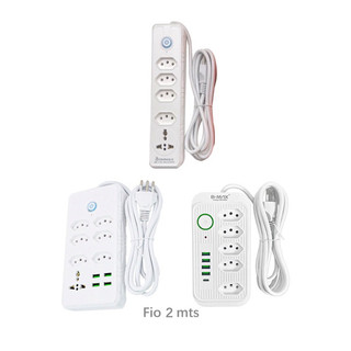 Filtros de Linha Portáteis, Extensão Tomada, Régua Tomada, 6 Tomadas + 4 USB + Tomada univesal , Cabo de Alimentação de 2 Metros, Suporte a Tensão de 110-220V, Potência de 2500W