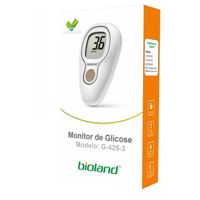 Kit Medidor De Glicose C/ 25 Fitas 25 Lancetas G-425-3 Bioland