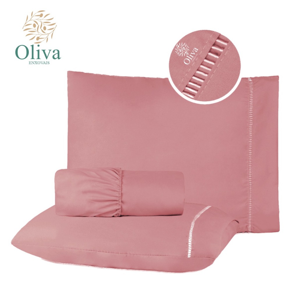 Kit Jogo de Lençol Cama Casal Micropercal 400 Fios com Detalhe em Ponto Palito nas Fronhas