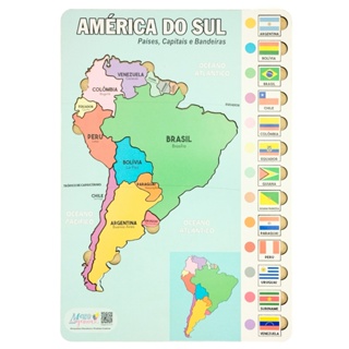 Mapa Educativo America Sul Madeira Encaixe Países Capitais em Oferta na Shopee