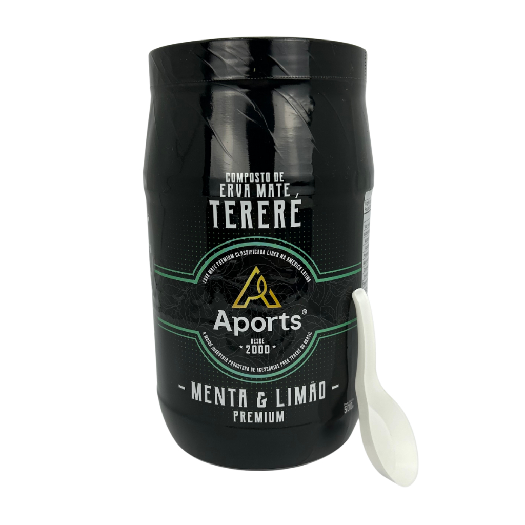 Erva mate tereré aports menta limão 500g embalagem multi uso com colher dosadora especial premium saborosa