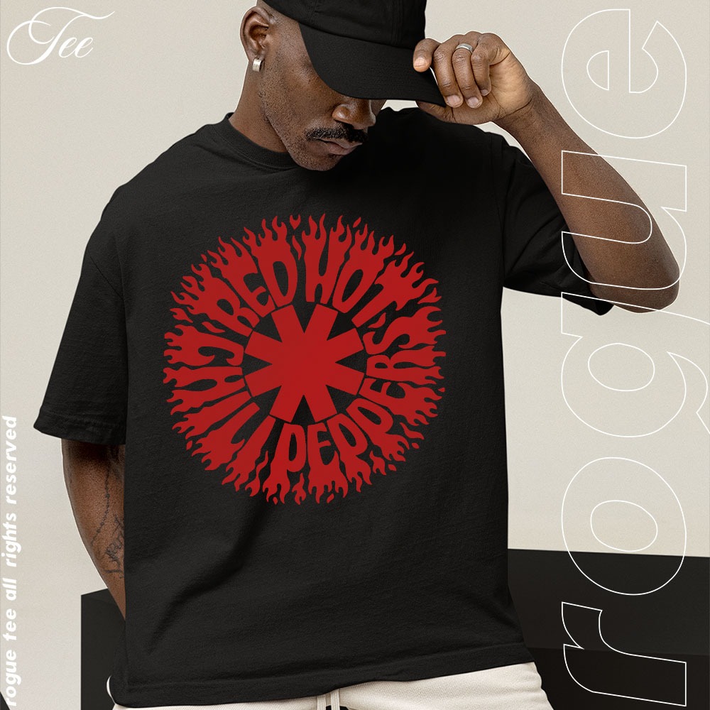 Camiseta Basica e OVERSIZED Red Hot Chili Peppers Flame Rock N Roll Banda Logo Unissex