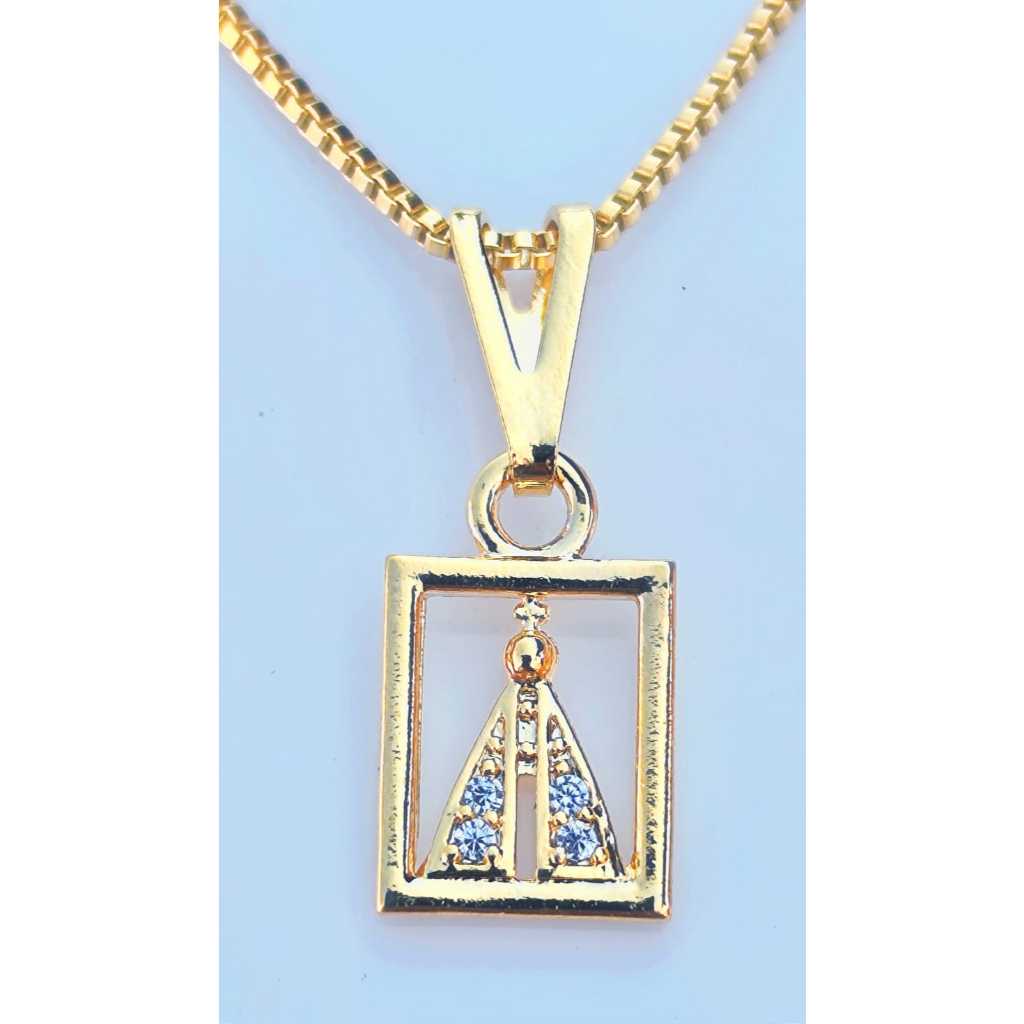 Gargantilha, colar, Pingente Nossa senhora Aparecida com Pedras em Zircônia Cristal Folheada a Ouro 18k