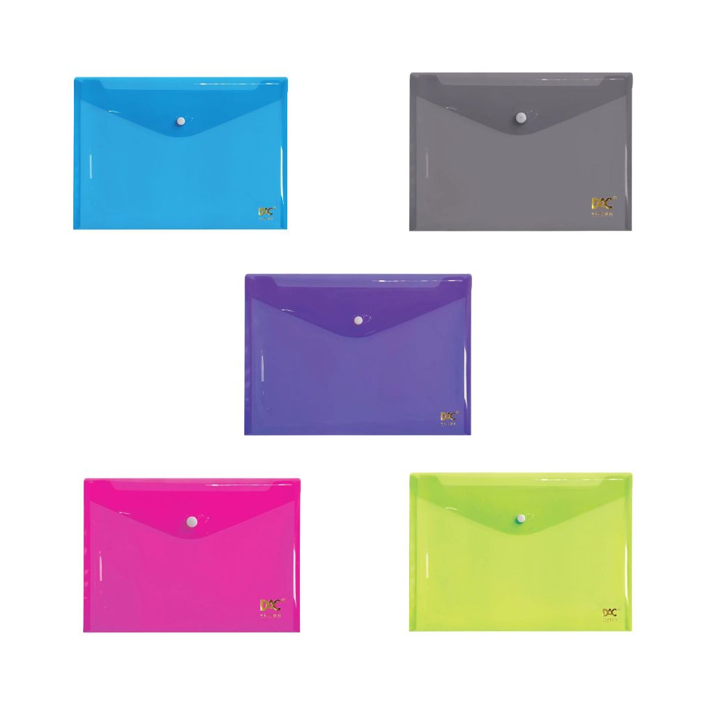 Pasta Malote A4 C/ Botão 332x237 mm (Amarelo, Azul, Fumê, Rosa e Roxo Neon) - DAC