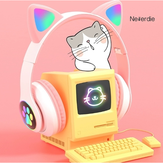Fone gato Fone De Ouvido carinha Sem Fio Bluetooth Com Orelhas De Gato