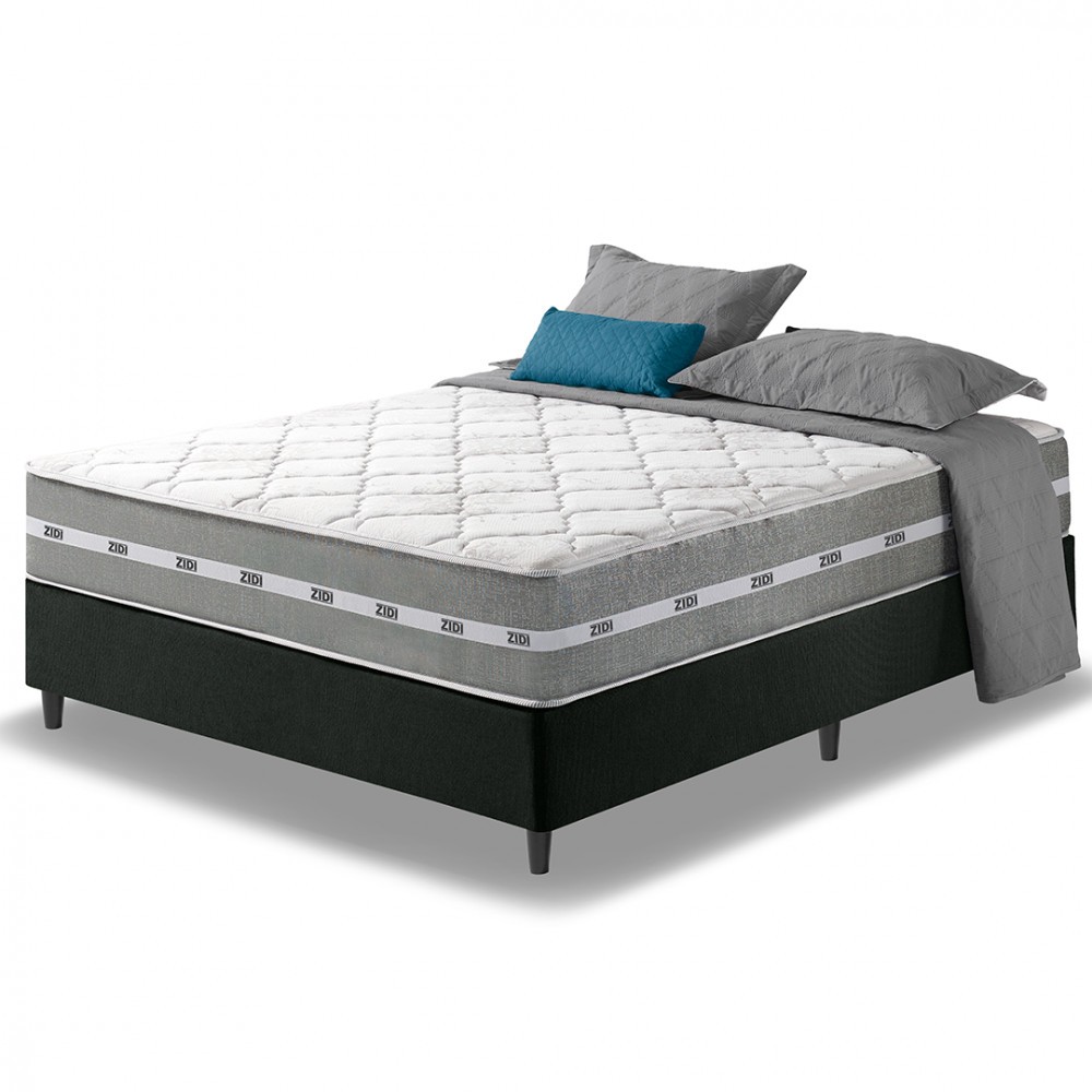 Cama Box Viúva Preto + Colchão Molas Ensacadas Miami 128x188x59cm - Home & Living