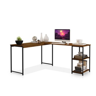 Mesa em L Com prateleira Office em MDF Estilo Insdustrial  KLM Store em Oferta na Shopee