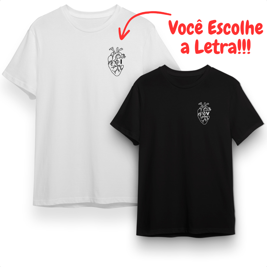 Kit 2 Camisetas Casal Com Letra Personalizável - 100% Algodão