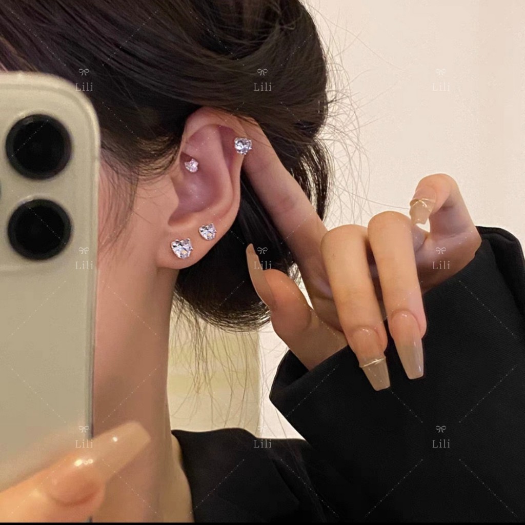 kit 2 Piercing De Coração De Aço Com Pedra Zircônia — imagem 2 de 2