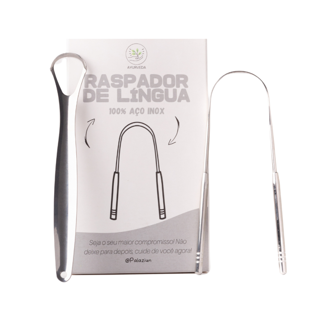 Kit 02 Ferramenta P/ Limpar Língua 100% Aço Inox Raspagem Lingual Ayurveda Palaziun em Oferta na Shopee