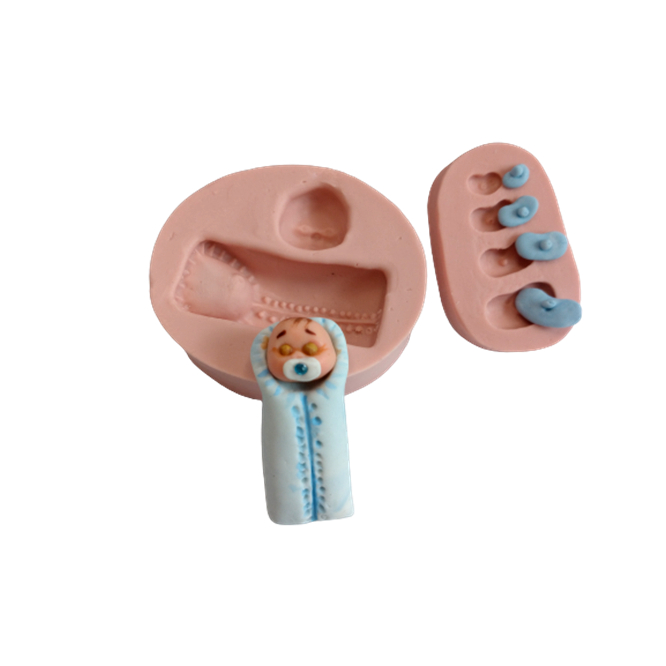 Molde de Silicone- Bebê Recém-Nascido no Saquinho Paninho Manta com Chupeta Chupetinha