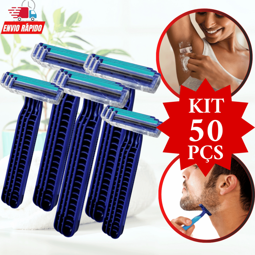 Kit Cartela Barbeador para Depilar Barbear  50 Peças Prestobarba Descartável Com 2 Lâminas