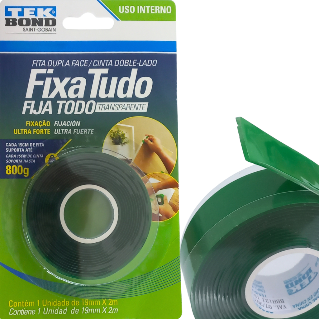 Fita Dupla Face Transparente Uso Interno 19mm x 2m Tek Bond em Oferta na Shopee