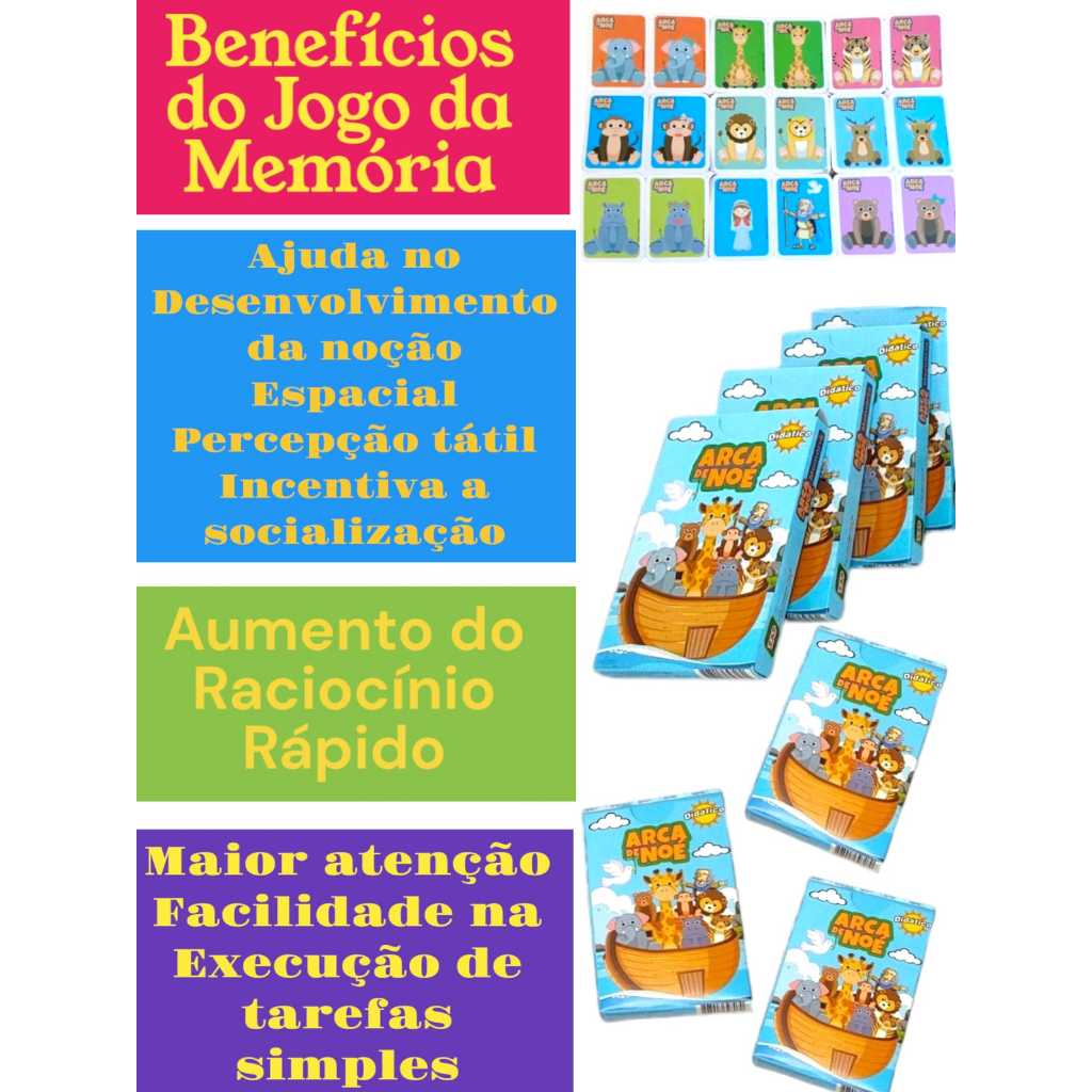 Kit 30 Jogos da Memória Arca de Noé Cartas Ilustrada Didática Brinquedo Dia das Criança Lembrancinha · foto 2