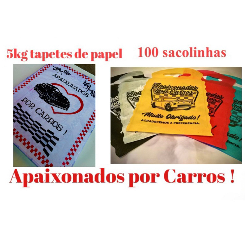 AP Kit 5kg tapetes de papel, 100 sacolinhas (apaixonados por carros ) em Oferta na Shopee