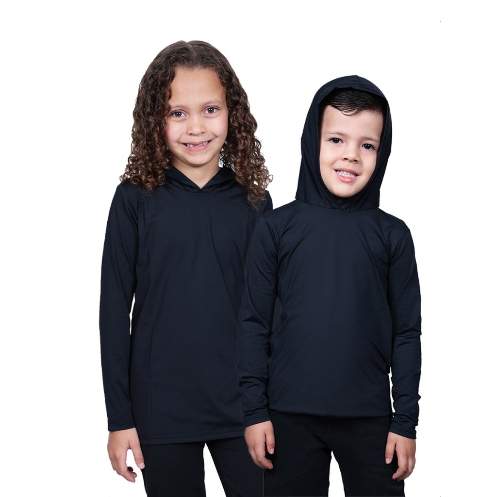 Kit 2 Camisa Infantil Térmica Proteção Solar Com Capuz Uv Feminina Masculina Com Blusa Segunda Pele