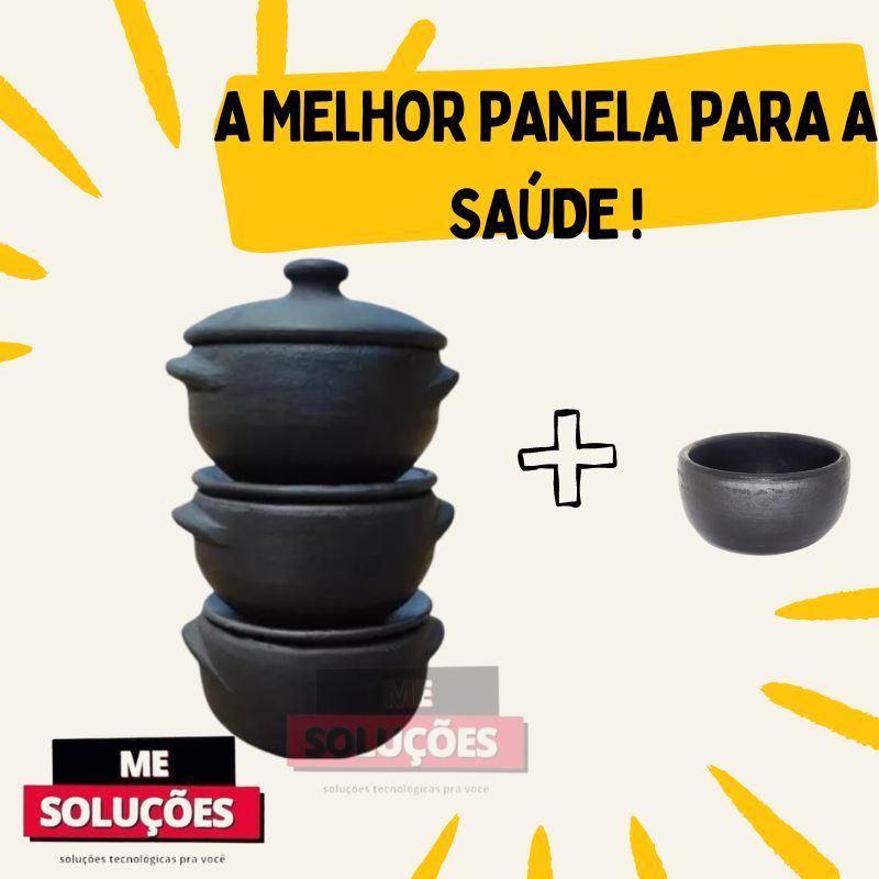 PROMOÇÃO Kit com 3 Panelas de Barro Preto Capixaba de 1,5 Litros + Cumbuca