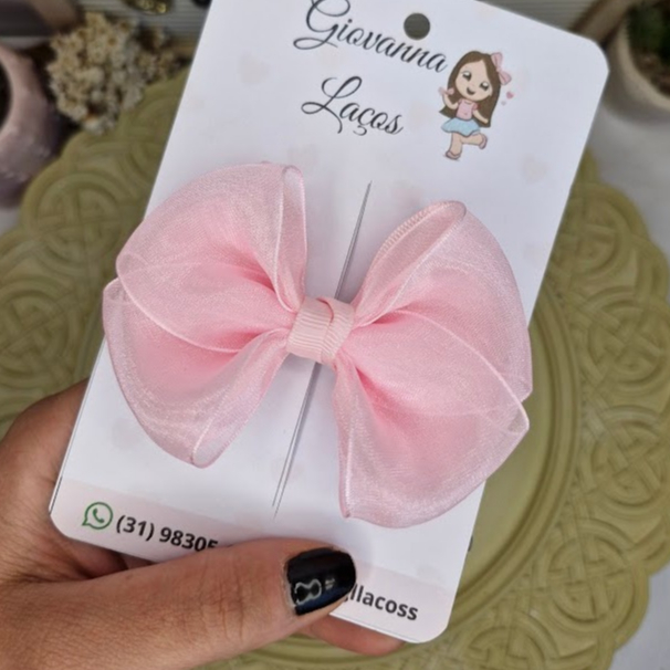 Laço Cruzado Duplo com Organza/ Laço de Cabelo Infantil/ Laço para Casamento