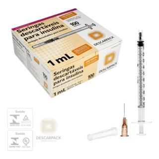 Seringa Insulina 1ml com Agulha 13x0,45mm 26g Descarpack C/100 Unidades em Oferta na Shopee