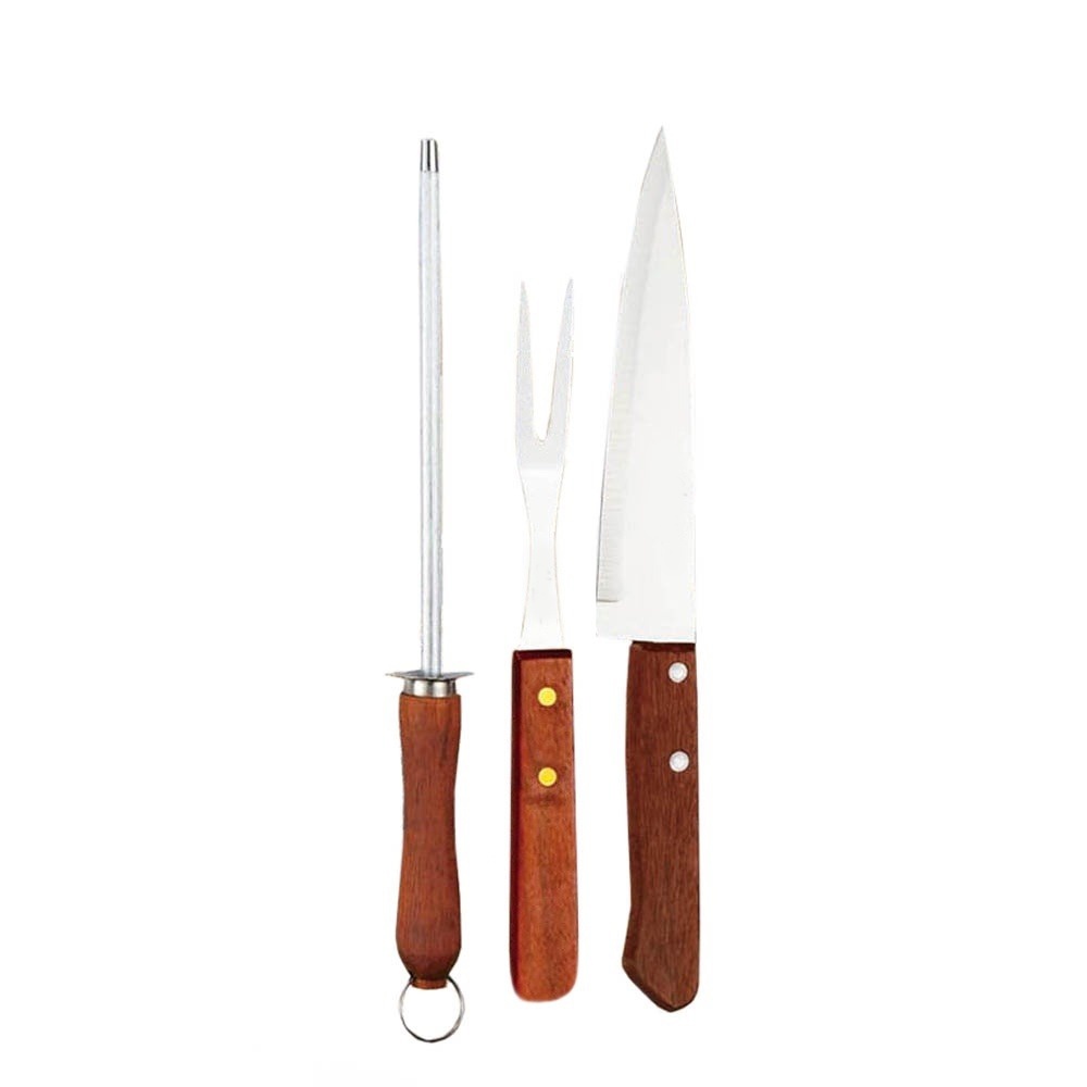 Kit Churrasco Faca Garfo inox Churrasqueiro Profissional 3pçs