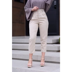 Calça Alfaiataria Feminina Pantacourt Capri Cigarrete em Linho com Viscose