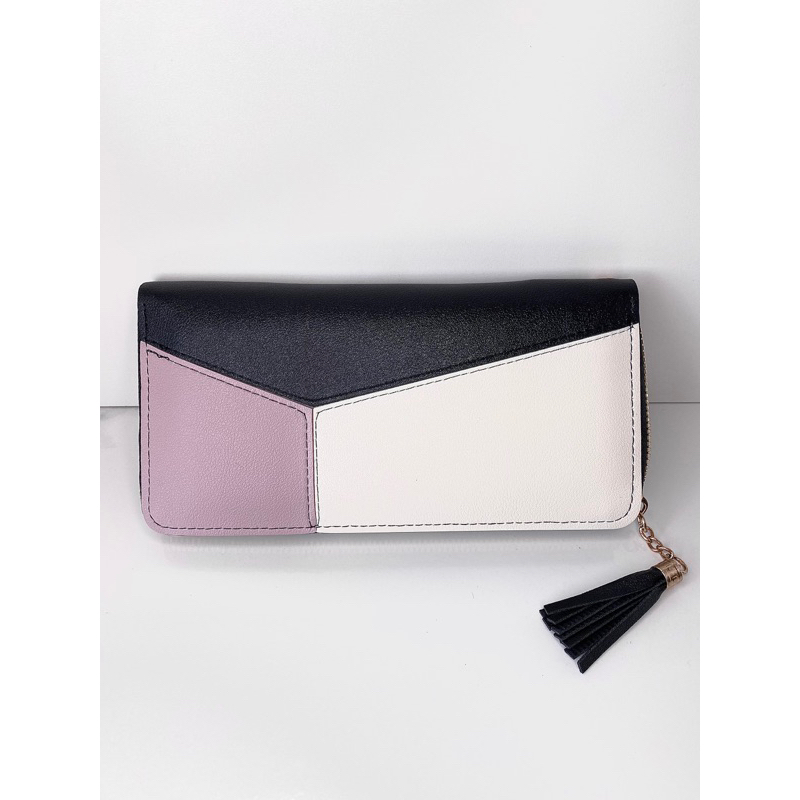 Carteira longa feminina mosaico três cores