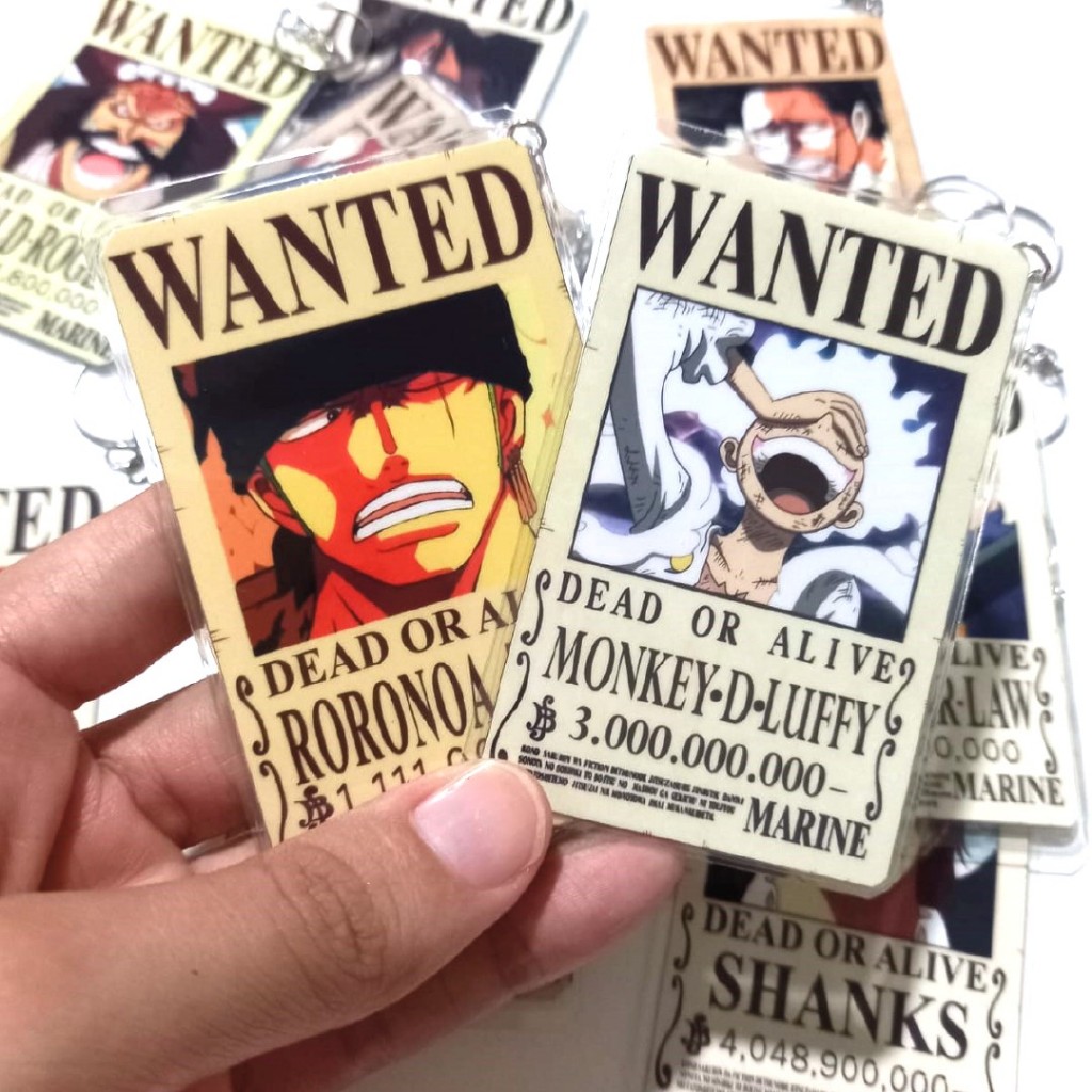 Chaveiro cartaz de procurado One Piece personagens - Luffy Zoro Sanji Shanks personalizado