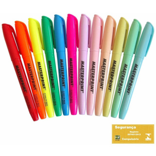 Kit com 12 Canetas Marca Texto Masterprint 6 tom pastel 6 fluorescente em Oferta na Shopee